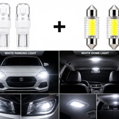 JUST MOD 2 White Parking LED Bulbs and 2 White Dome LED Light Combo | 5W 12V | Car – Pack of 4