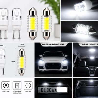 JUST MOD 2 White Parking LED Bulbs and 2 White Dome LED Light Combo | 5W 12V | Car – Pack of 4