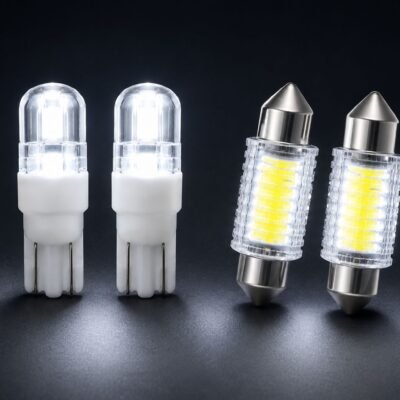 JUST MOD 2 White Parking LED Bulbs and 2 White Dome LED Light Combo | 5W 12V | Car – Pack of 4