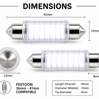 JUST MOD White Dome Car LED Light 10W 12V | Universal Car Interior Light | Pack of 2
