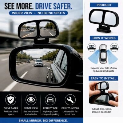 JUST MOD Double Blind Spot Mirror for Car | 360° Adjustable HD Convex Wide Angle Mirror | Frameless Auxiliary Mirror | Pack of 2