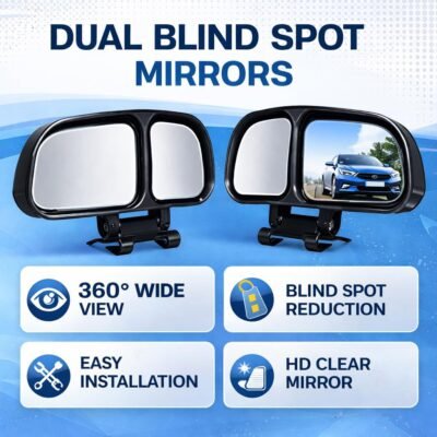 JUST MOD Double Blind Spot Mirror for Car | 360° Adjustable HD Convex Wide Angle Mirror | Frameless Auxiliary Mirror | Pack of 2