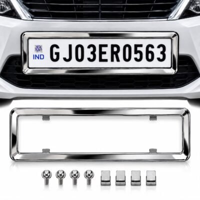 Chrome Number Plate Frame Front & Rear | Universal Car Registration Plate Holder 51.5 x 14.5 cm (Pack of 2)