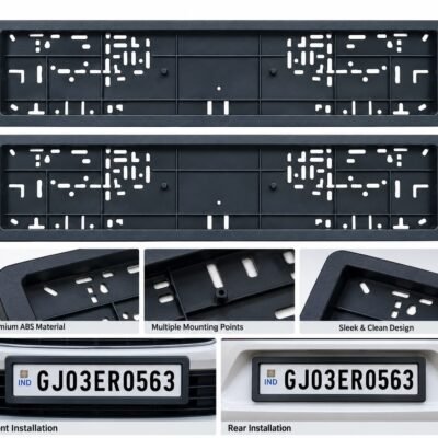 Car Number Plate Slider Frame Front & Rear | Universal Car Registration Plate Holder 51.5 x 14.5 cm (Black, Pack of 2)