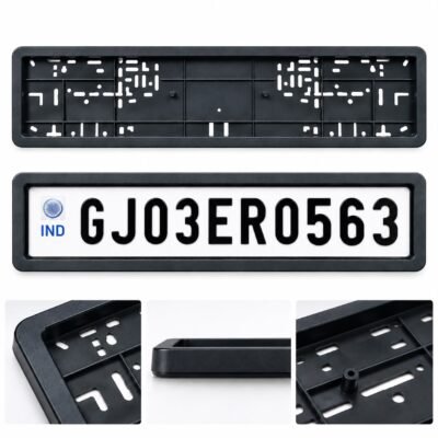 Car Black Number Plate Frame Front & Rear | Universal Car Registration Plate Holder 51.5 x 14.5 cm (Pack of 2)