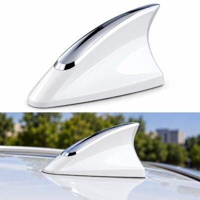 Car Shark Fin Roof Antenna Decorative Showpiece | Universal for Car (Imported Quality not made in india Product) (White with Chrome)
