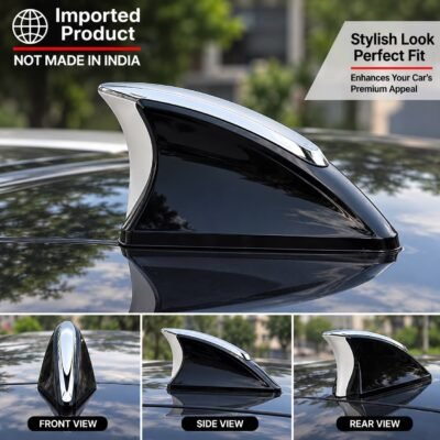Car Shark Fin Roof Antenna Decorative Showpiece | Universal for Car (Imported Quality not made in india Product) (Black with Chrome)