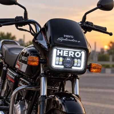 Splendor Bike Hero Logo LED Headlight Hi/Low Beam with DRL Red & Blue Flashing Light – Pack of 1
