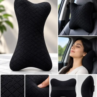 Premium Quilted Soft Foam Car & Office Neck Rest Pillow Pack of 2 – Black