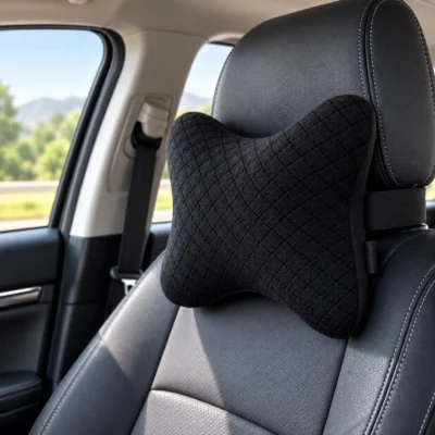 Premium Quilted Soft Foam Car & Office Neck Rest Pillow Pack of 2 – Black