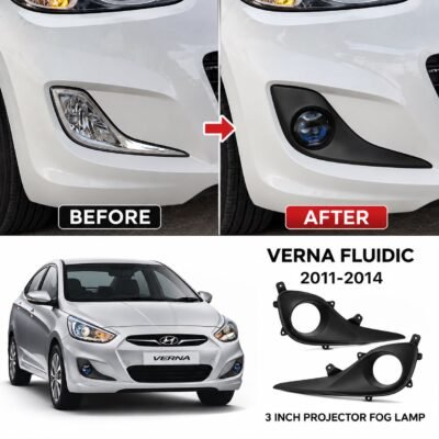 Verna Fluidic 2011-14 Fog Lamp 3 inch Bracket Cover Abs Plastic Black Pack of 2 (Projector not included)