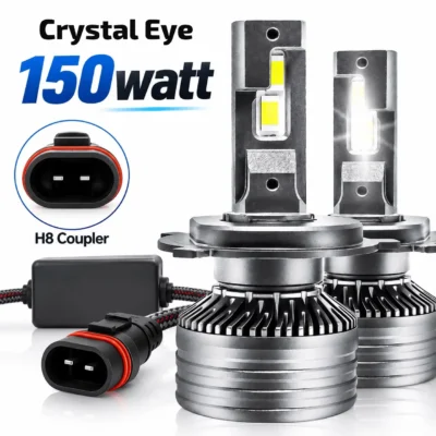 JUST MOD Crystal Eye 150W H8 LED Headlight – Ultra Bright 12000LM White Beam Pack of 2 ( 1 Year Warranty )