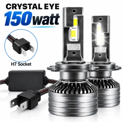 JUST MOD Crystal Eye 150W H7 LED Headlight – Ultra Bright 12000LM White Beam Pack of 2 ( 1 Year Warranty )
