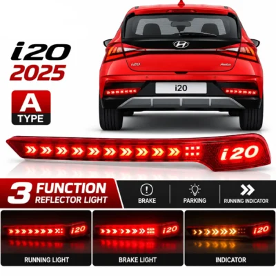 i20 2025 Rear Bumper Reflector Light 3 Function Matrix | Brake, Parking, Indicator | Pack of 2