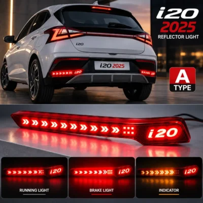 i20 2025 Rear Bumper Reflector Light 3 Function Matrix | Brake, Parking, Indicator | Pack of 2