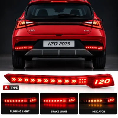 i20 2025 Rear Bumper Reflector Light 3 Function Matrix | Brake, Parking, Indicator | Pack of 2