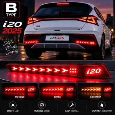 i20 2025 Rear Bumper Reflector Light 3 Function Matrix | Brake, Parking, Indicator | Pack of 2