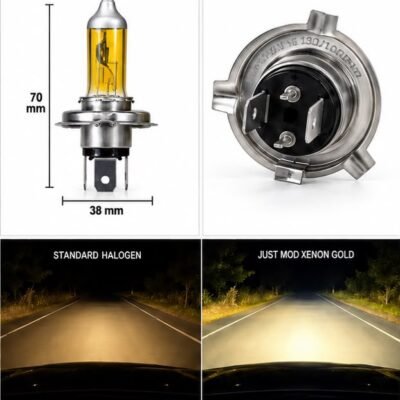 Xenon Gold (Yellow) Headlight Bulb H4 130/100W High / Low Beam 12V Auto Rally – +180% More Light Pack of 2