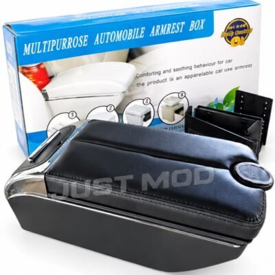 Universal Car Armrest Center Console with Push Button Storage Box BMW Style Black (Pack of 1)