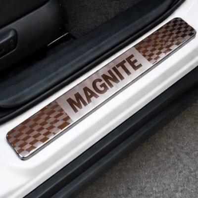 Magnite Car Door Steel Welcome Sill Plate | Compatible with All Models | Glossy Chrome Finish Pack of 4