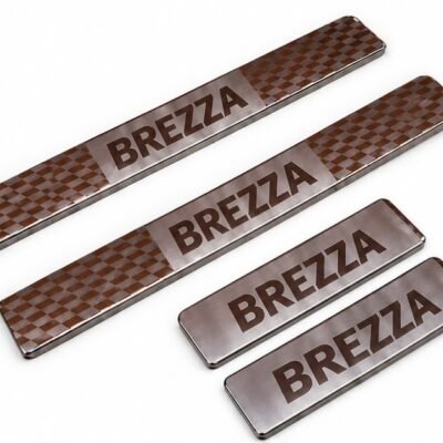 Brezza Car Door Steel Welcome Sill Plate | Compatible with All Models | Glossy Chrome Finish Pack of 4