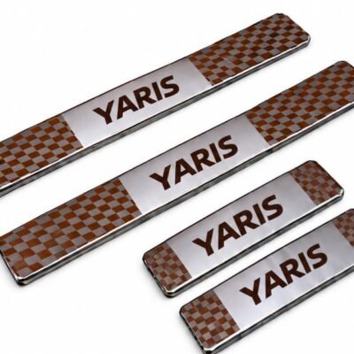 Yaris Car Door Steel Welcome Sill Plate | Compatible with All Models | Glossy Chrome Finish Pack of 4