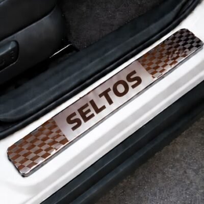 Seltos Car Door Steel Welcome Sill Plate | Compatible with All Models | Glossy Chrome Finish Pack of 4