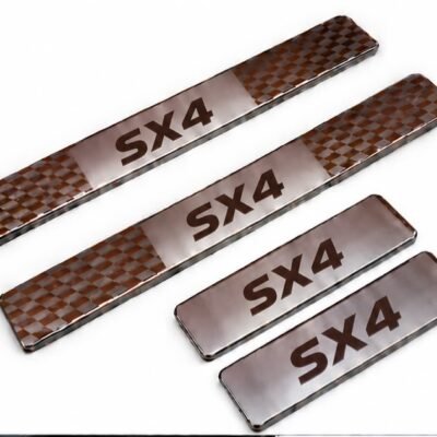 SX4 Car Door Steel Welcome Sill Plate | Compatible with All Models | Glossy Chrome Finish Pack of 4