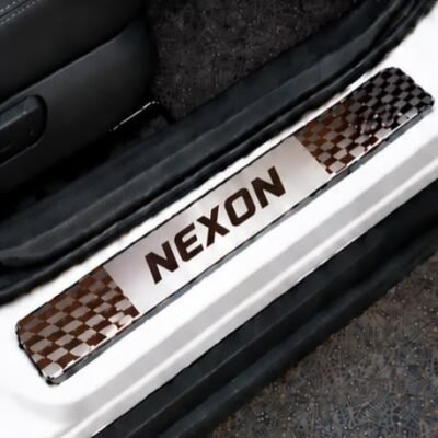 Nexon Car Door Steel Welcome Sill Plate | Compatible with All Models | Glossy Chrome Finish Pack of 4