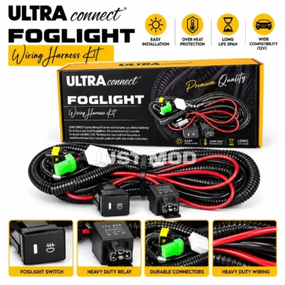 Original Ultra Connect H8 40A Relay for Fog Lamp with On/Off Switch |100% Copper Heavy Duty Wiring Relay Kit