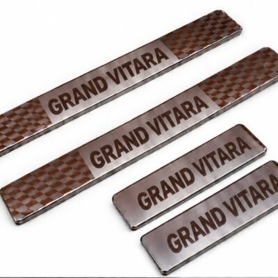 Grand Vitara Car Door Steel Welcome Sill Plate | Compatible with All Models | Glossy Chrome Finish Pack of 4