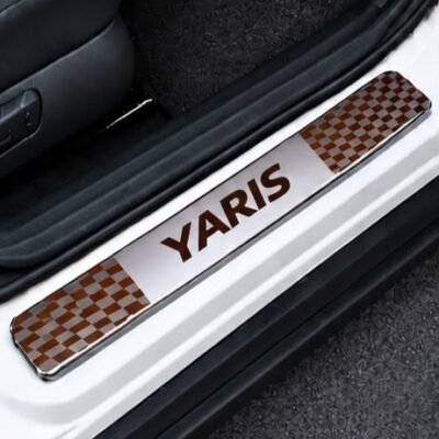 Yaris Car Door Steel Welcome Sill Plate | Compatible with All Models | Glossy Chrome Finish Pack of 4