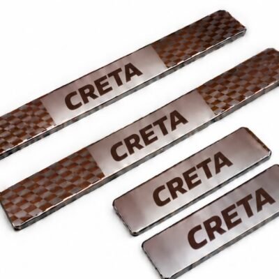 Creta Car Door Steel Welcome Sill Plate | Compatible with All Models | Glossy Chrome Finish Pack of 4