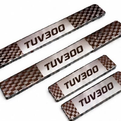 Tuv 300 Car Door Steel Welcome Sill Plate | Compatible with All Models | Glossy Chrome Finish Pack of 4