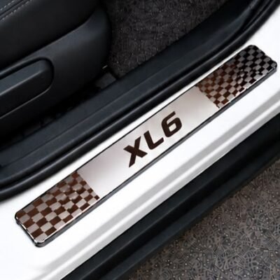 XL6 Car Door Steel Welcome Sill Plate | Compatible with All Models | Glossy Chrome Finish Pack of 4
