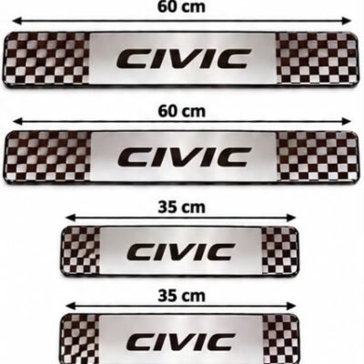 Civic Car Door Steel Welcome Sill Plate | Compatible with All Models | Glossy Chrome Finish Pack of 4