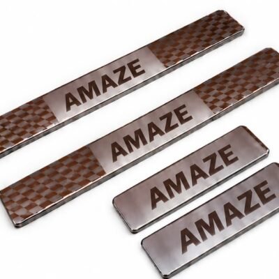 Amaze Car Door Steel Welcome Sill Plate | Compatible with All Models | Glossy Chrome Finish Pack of 4