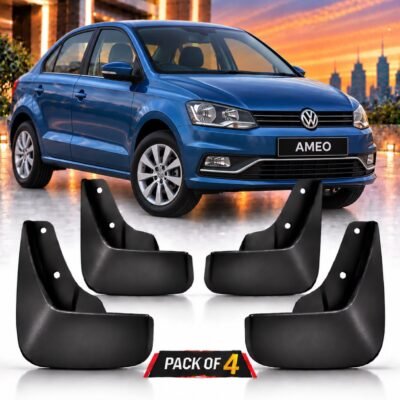 Ameo Mud Flap Plastic Black | Car Mud guard Set Pack of 4