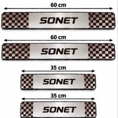 Sonet Car Door Steel Welcome Sill Plate | Compatible with All Models | Glossy Chrome Finish Pack of 4