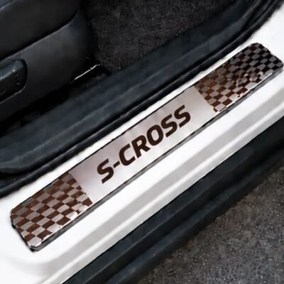 Scross Car Door Steel Welcome Sill Plate | Compatible with All Models | Glossy Chrome Finish Pack of 4 (Copy)