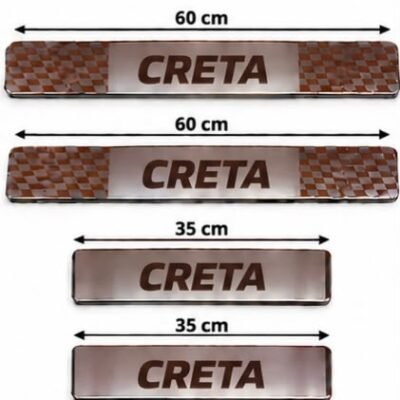 Creta Car Door Steel Welcome Sill Plate | Compatible with All Models | Glossy Chrome Finish Pack of 4