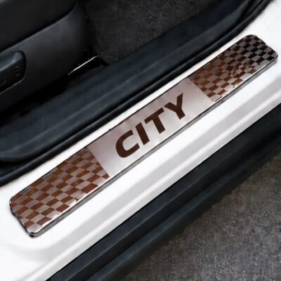 City Car Door Steel Welcome Sill Plate | Compatible with All Models | Glossy Chrome Finish Pack of 4