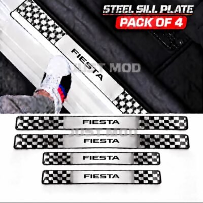 Fiesta Car Door Steel Welcome Sill Plate | Compatible with All Models | Glossy Chrome Finish Pack of 4