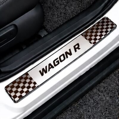Wagon R Car Door Steel Welcome Sill Plate | Compatible with All Models | Glossy Chrome Finish Pack of 4