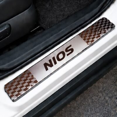 Grand i10 Nios Car Door Steel Welcome Sill Plate | Compatible with All Models | Glossy Chrome Finish Pack of 4