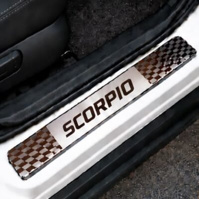 Scorpio Car Door Steel Welcome Sill Plate | Compatible with All Models | Glossy Chrome Finish Pack of 4