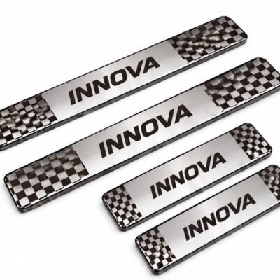Innova Car Door Steel Welcome Sill Plate | Compatible with All Models | Glossy Chrome Finish Pack of 4