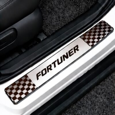 Fortuner Car Door Steel Welcome Sill Plate | Compatible with All Models | Glossy Chrome Finish Pack of 4