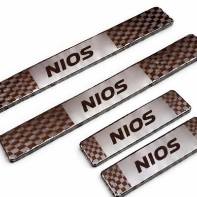 Grand i10 Nios Car Door Steel Welcome Sill Plate | Compatible with All Models | Glossy Chrome Finish Pack of 4