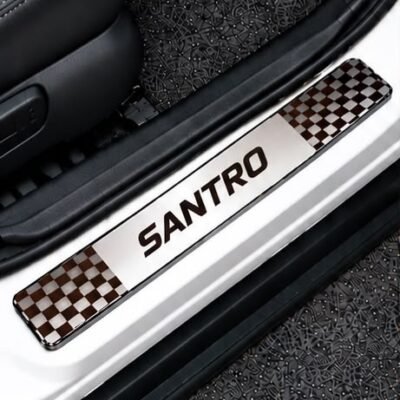 Santro Car Door Steel Welcome Sill Plate | Compatible with All Models | Glossy Chrome Finish Pack of 4